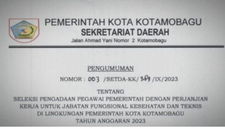 Pemkot Kotamobagu Buka Lowongan PPPK